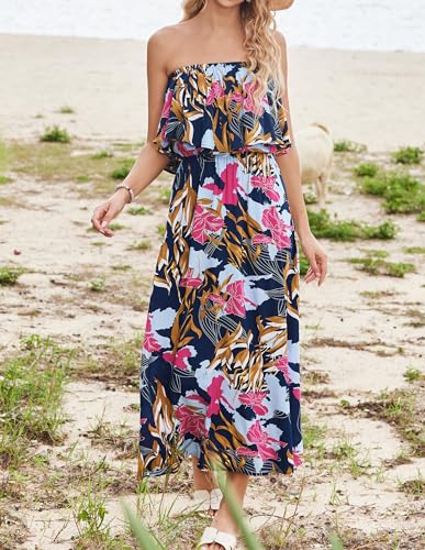 Image of Bluetime Womens Maxi Dress Off Shoulder Floral Print Boho Beach Long Summer Dresses