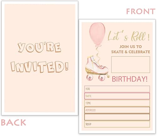 Miniatura 2 de Invitaciones de cumpleaños para fiesta de patinaje en acuarela, suministros de fiesta de patinaje sobre ruedas, para decoración de fiesta de niñas y