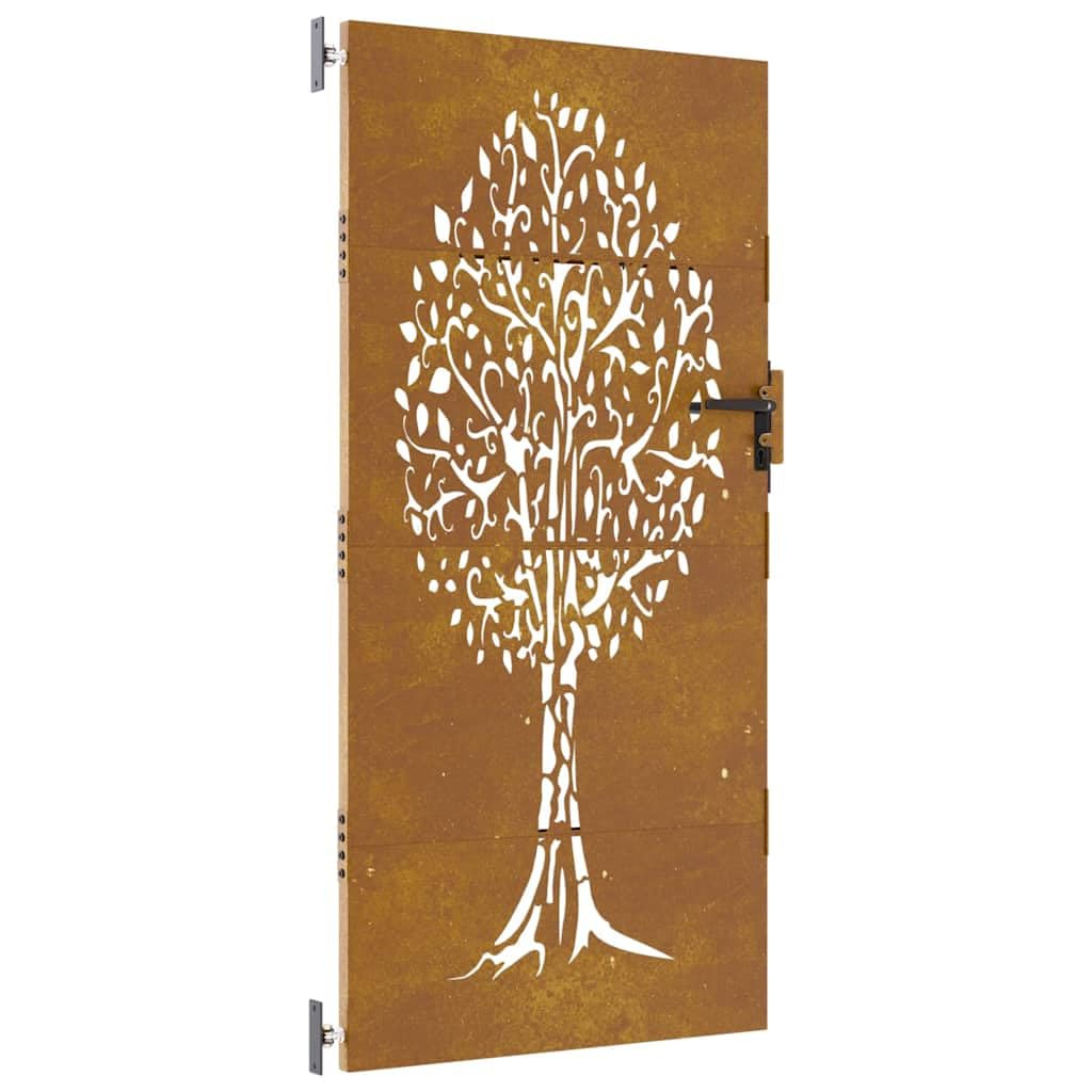 vidaXL Garden Gate, Driveway Gate for Patio Terrace Balcony Yard, Fence Gate with Lock and Handle, Fence Panel, 85x175 cm Corten Steel Tree Design