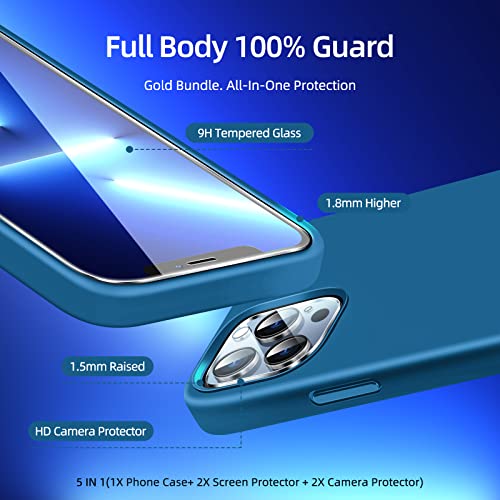 Dssairo [5 In 1 For Iphone 13 Pro Case, With 2 Pack Screen Protector + 2 Pack Camera Lens Protector, Liquid Silicone Ultra Slim Shockproof Protective Phone Case [Microfiber Lining] 6.1 (Navy Blue)…… #TOP1