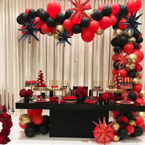 Image of TONIFUL 8 Pcs Star Balloons Black and Red Foil Explosion Party Decorations | 2 Size Mylar Star Balloon for Graduation Party Decor Christmas New Year Birthday Wedding Halloween Photo Booth Supplies