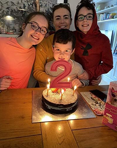 Miniatura 5 de Velas de 3.93 pulgadas de color rojo metálico con el número 2 de feliz cumpleaños, decoración y celebración de cupcakes de cumpleaños para