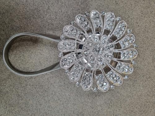 Image of PINKPARI (Label) Magnetic Creative Diamond Curtain Tiebacks, 2 Pcs. Spring Tie Back, Decorative for Home, Office, Hotel (Silver Round Curve, 399)