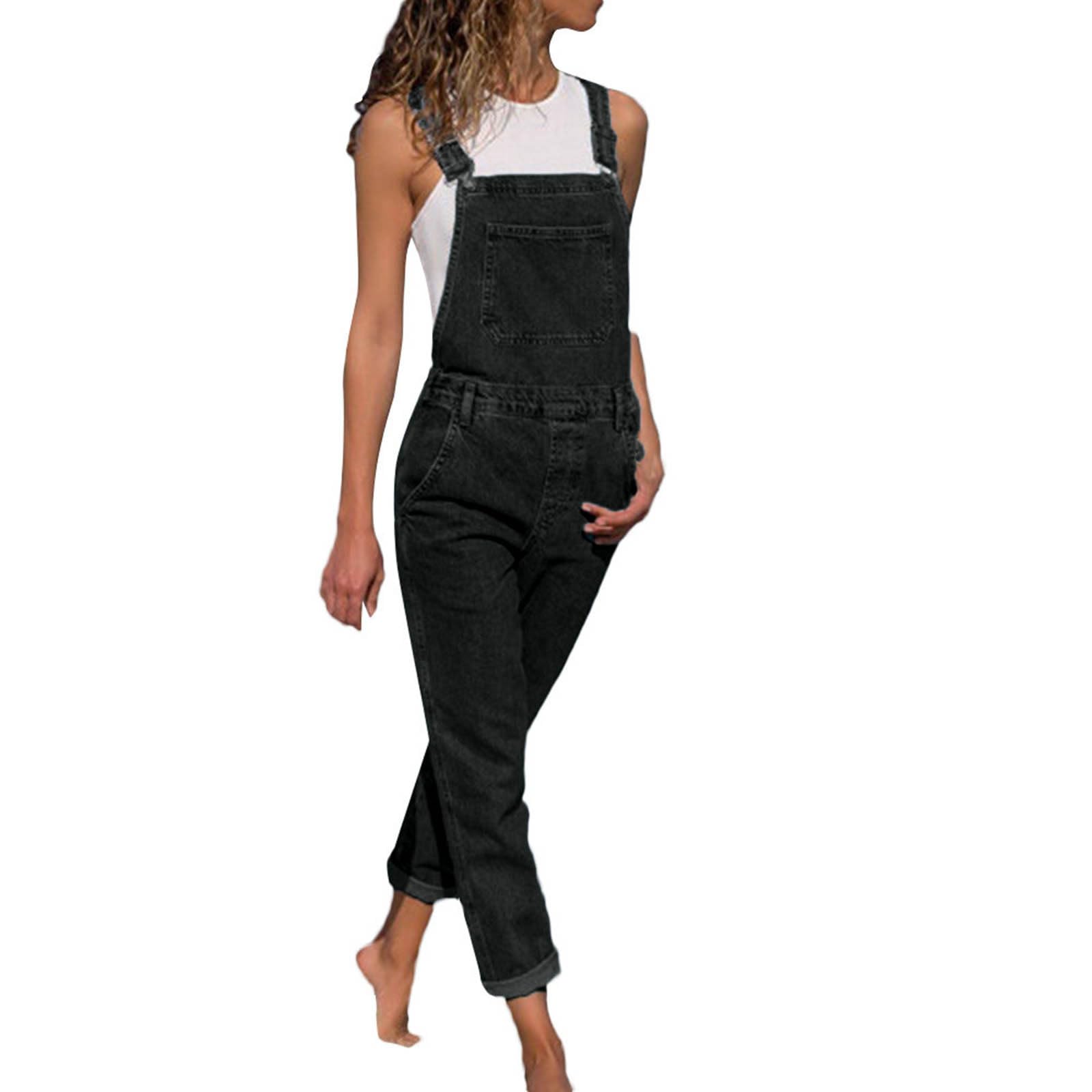 Generisch Pantalones de peto de mezclilla para mujer, sexy, pelele largo, monos