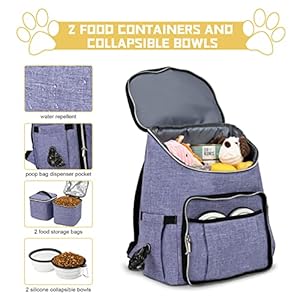 BAGLHER-Travel-Dog-Backpack-Detachable-Travel-Dog-Food-Container-for-Pet-Supplies-Dog-Gear-BackpackDog-Bag-for-Traveling-with-2-Silicone-Collapsible-Bowls-and-2-Food-Baskets-Purple - Cucciolini Doodles   BAGLHER-Travel-Dog-Backpack-Detachable-Travel-Dog-Food-Container-for-Pet-Supplies-Dog-Gear-BackpackDog-Bag-for-Traveling-with-2-Silicone-Collapsible-Bowls-and-2-Food-Baskets-Purple