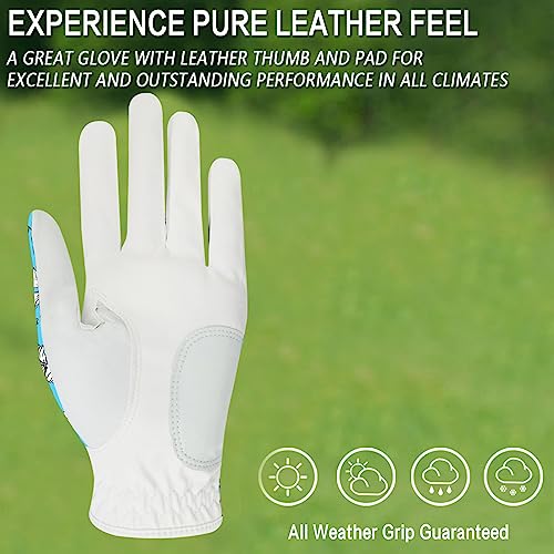 FINGER TEN Golf Gloves Ladies Pair for Left and Right Hand Leather,Golf Gloves for Women Weathersof Comfortable (Green, Large) - Image 3