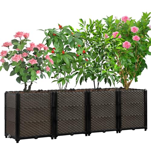Großer erhöhter Pflanzkasten für den Außenbereich, selbstbewässernd, 159,8 x 40 x 50 cm, tiefes Hochbeet, erhöhter Gartenkasten mit Ablaufstopfen, rechteckiger Garten-Pflanzgefäß, perfekt für
