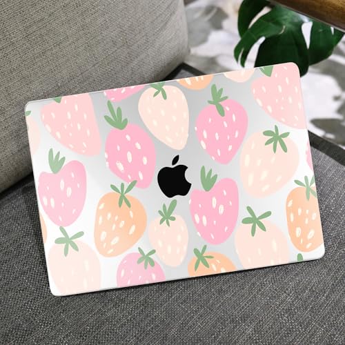 Image of MEEgoodo Case for M5 MacBook Pro 16 inch Case 2026 2024 2023 2021 with M5 M4 M3 M2 M1 Pro /Max Chip, Fit Model A3429 /A3428 /A3403 /A3186 /A2991 /A2780 /A2485, Colorful Drawn Strawberries