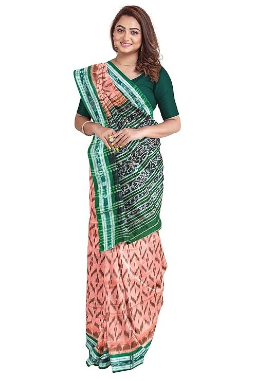 Image of Ikat Women's Cotton Saree, Handmade Pure Cotton Khandua Saree, Ikkat Orissa Traditional Handloom Saree Without Blouse