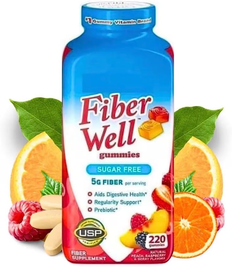 Vita Fiber Well Gummies, Sugar Free, Peach, Raspberry & BlackBerry Flavors, 220 Count, Pack of 1