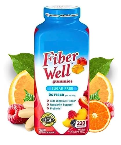 Vita Fiber Well Gummies, Sugar Free, Peach, Raspberry & BlackBerry Flavors, 220 Count, Pack of 1