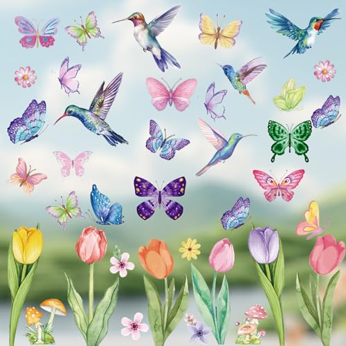 Aquarell Fensterbilder Frühling Sommer,8 Blatt Selbstklebend Fensterbilder...