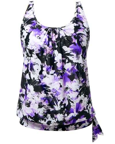 Image of Yonique Womens Blouson Tankini Top Only Loose Fit Swim Top No Bottom Modest Swimsuit