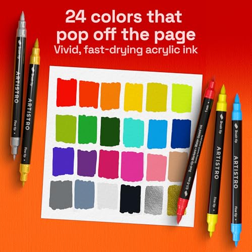 Image of ARTISTRO 24 Mixed Colors Acrylic Paint Markers - Paint Pens for Drawing - For Fabric, Rock, Glass, Wood, Molds - Arts & Crafts Gift for Adults, Teens, Kids, Classroom Must Haves & School Supplies