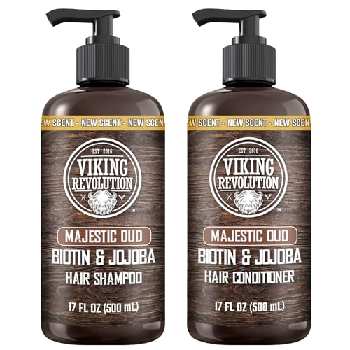 Viking Revolution Majestic Oud Mens Shampoo and Conditioner Set with Biotin and Jojoba Oil - Natural Hair Shampoo and Hair Conditioner for Men with Vitamin B5 - Mens Shampoo for Thinning Hair (17Oz)