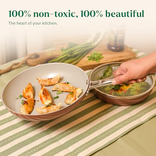 Image of Ember Cookware Arcilla Ceramic Frying Pan 24cm | Non Stick Induction Cookware | Non Toxic Pan | ISI Certified | Ceramic Fry Pan for Cooking | Steel Handle | 5-Year Warranty | Terracotta