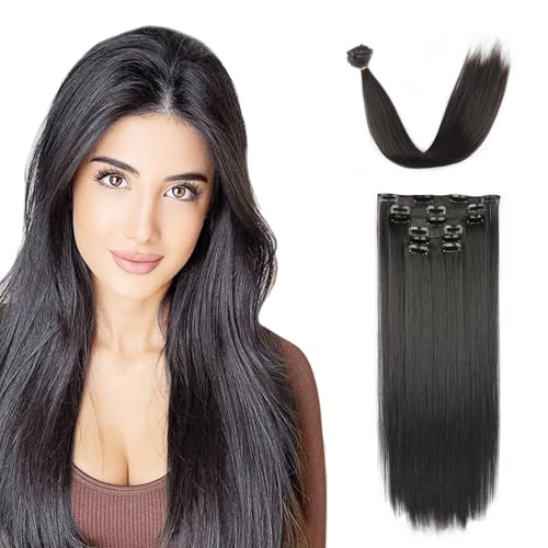 NASHRIO Extensiones de pelo con clip de 50 cm, 7 unidades, 120 g, con clips, sintéticas, onduladas, para mujeres, extensiones de pelo con clip (#2#)