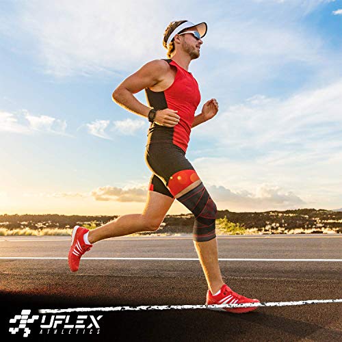 Knee Compression Brace for Men and Women - Non Slip Sleeve with Straps for Pain Relief, Meniscus Tear, Sports Safety in Basketball, Tennis - Single Wrap (Medium)