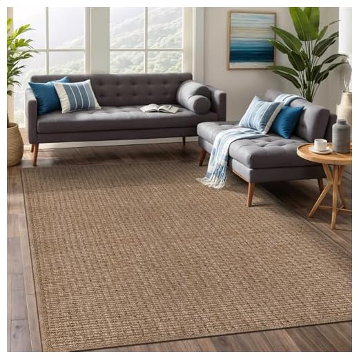 Beverly Rug Easy Jute Natural Rug 8x10 Solid Washable Durable Outdoor Indoor Area Rugs for Living Dining Room Patio Office Stain Resistant Non Shedding Casual Indoor Outside Carpet (8 x 10 Natural)