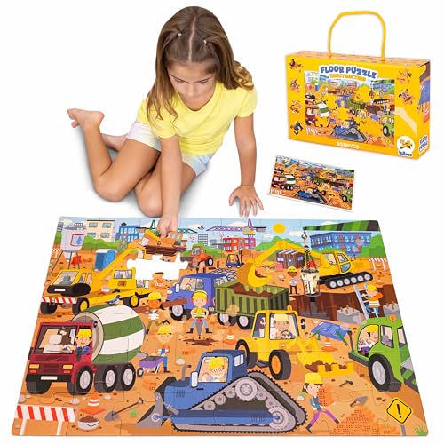 BONNYCO Puzzle Niños XXL Obra de Construcción con 48 Piezas Grandes. Rompecabezas Gigante Infantil de 92 x 62 cm, Regalos para Niños y Niñas. Juguetes Educativos 2 a 8 Años