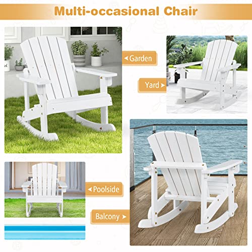 Giantex Wooden Adirondack Rocking Chair - Kids Outdoor Adirondack Rocker With Slatted Seat, Smooth Rocking Feet, 300Lbs Weight Capacity, Porch Rocking Chair For Balcony, Backyard, Poolside (1, White) #TOP5