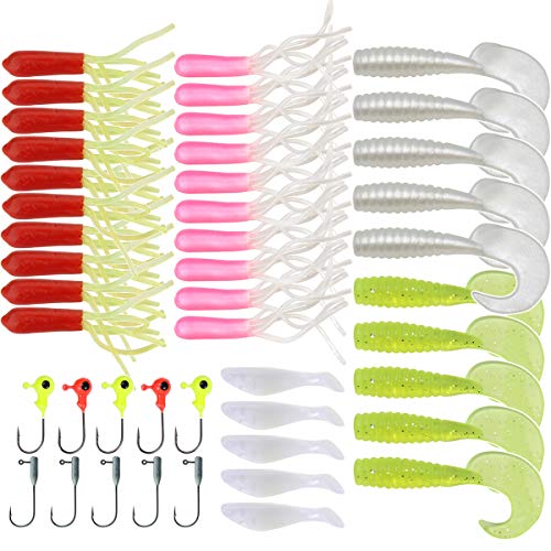 YYYY Kit Señuelo para Pesca 35 Señuelos de Vinilo + 10 Cabezas plomada