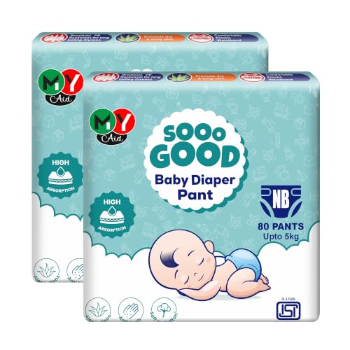 Image of SOOO GOOD Baby Diaper Pants With Aloe Lotion & Wetness Indicator | Soft & Comfortable | Fast Absorption, Rash-Free, Leak-Proof (Size-NB, 0 to 5 kg, 160 Counts, Pack of 2)