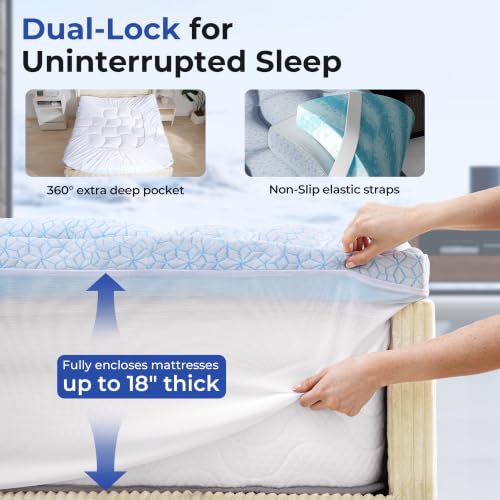 HOMRELEXA Dual Layer 4 Inch Cooling Twin XL Mattress Topper for College Dorm, 2" Thick Soft Quilted Ice Silk Pillow Top Cover Plus 2" Gel Memory Foam Mattress Pad for Back Pain Relief by HOMRELEXA - Used condition - Image 6