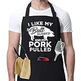 Miracu Funny Cooking Aprons for Men, Mens Grilling BBQ Aprons with Pockets - I Like My Butt Rubbed...