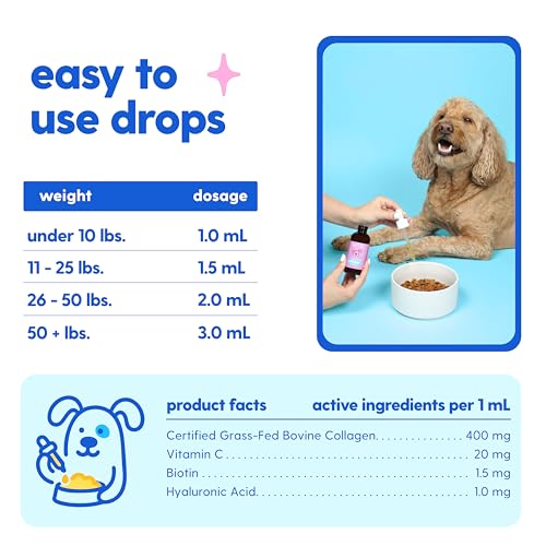 Haut- und Fellergänzung für Hunde, Katzen | Taily Flüssiges Kollagen für Hunde | Juckreizlinderung für Hunde mit Allergien, mit Grasfutter Kollagen, Biotin, Vitamin C und Hyaluronsäure | Hergestellt