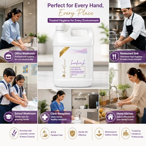 Image of Herbsense Liquid Handwash 5L | No Aritificial Fragrance & Color | Enriched With Coconut Based Cleansers | Lavender, Neem & Lemon Extract | SLS & Paraben Free Herbal Handwash | 5 Litre Refill Pack