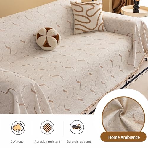 Housse de canapé en chenille beige grand format 180 x 230 cm - 7