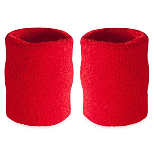 Suddora Arm Sweatbands, Absorbent and Breathable Thick Cotton Bands for Working Out, Gymnastics, Basketball, Tennis, and Football, Multiuse 4-inch Wristbands for Costumes and Cosplay, Red