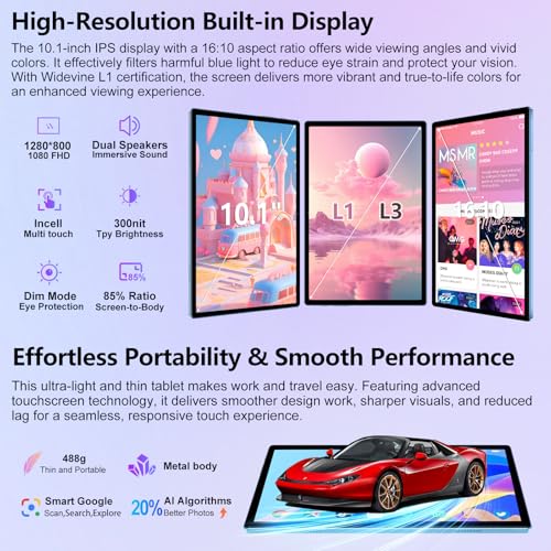 Image of Android 15 Tablet 30GB RAM 128GB ROM 2TB TF, 2026 Electronics Tablets 10 Inch 8000mAh with Keyboard Mouse, 2.0GHz, 5G WiFi, BT 5.0, GMS Certified, Dual Camera, Gemini AI - Metal Blue