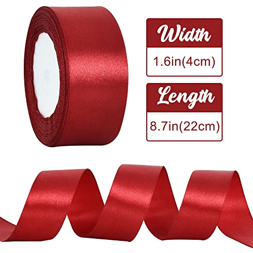 TONIFUL 4cm X 22M Wide Dark Red Satin Ribbon Solid Fabric Ribbons for Valentine's Day Wedding Car Decoration Chair Sash Crafts Gift Wrapping Cutting Ceremony Table Bows Floral Sewing Party Decoration - Image 2