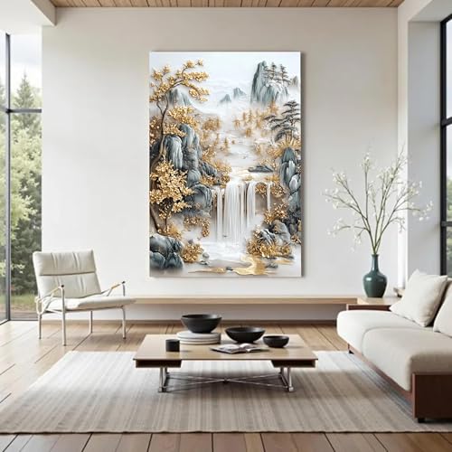 Tableau cascade dorée pour illuminer un mur de salon sombre - 4