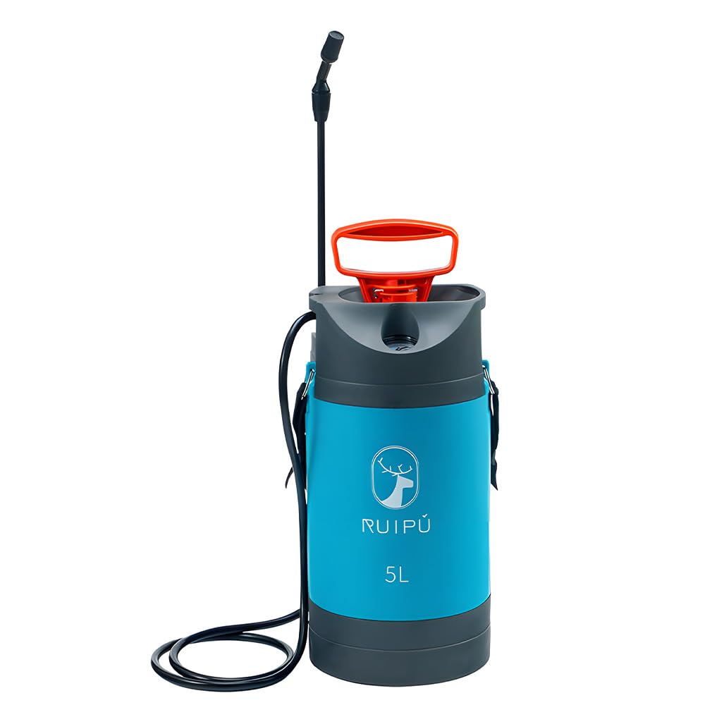 Jemora Pompa Portatile Spruzzatore a Pressione da Giardino 1,32 Galloni / 5 L Spruzzatore Portatile per Prato e Giardino con Valvola di Rilascio della Pressione/Girevole/Tracolla Regolabile