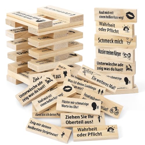 Camptrip Deutsch Stapelspiel aus Holzblöcken for Paare 46 Stück Lust Tower Blocks Spiel Erwachsene Deutsch Paar Spiele für Paare Erwachsene Romantische Abende Erotik Sexspiel
