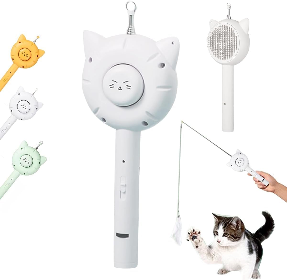 5 in 1 Cuddles And Meow Cat Brush with Release Button Cat Comb - Pet Hair Cleaner Brush for Cats and Dogs, Pet Grooming Self Cleaning Brush for Shedding Long Haired & Short Haired Cats (White)