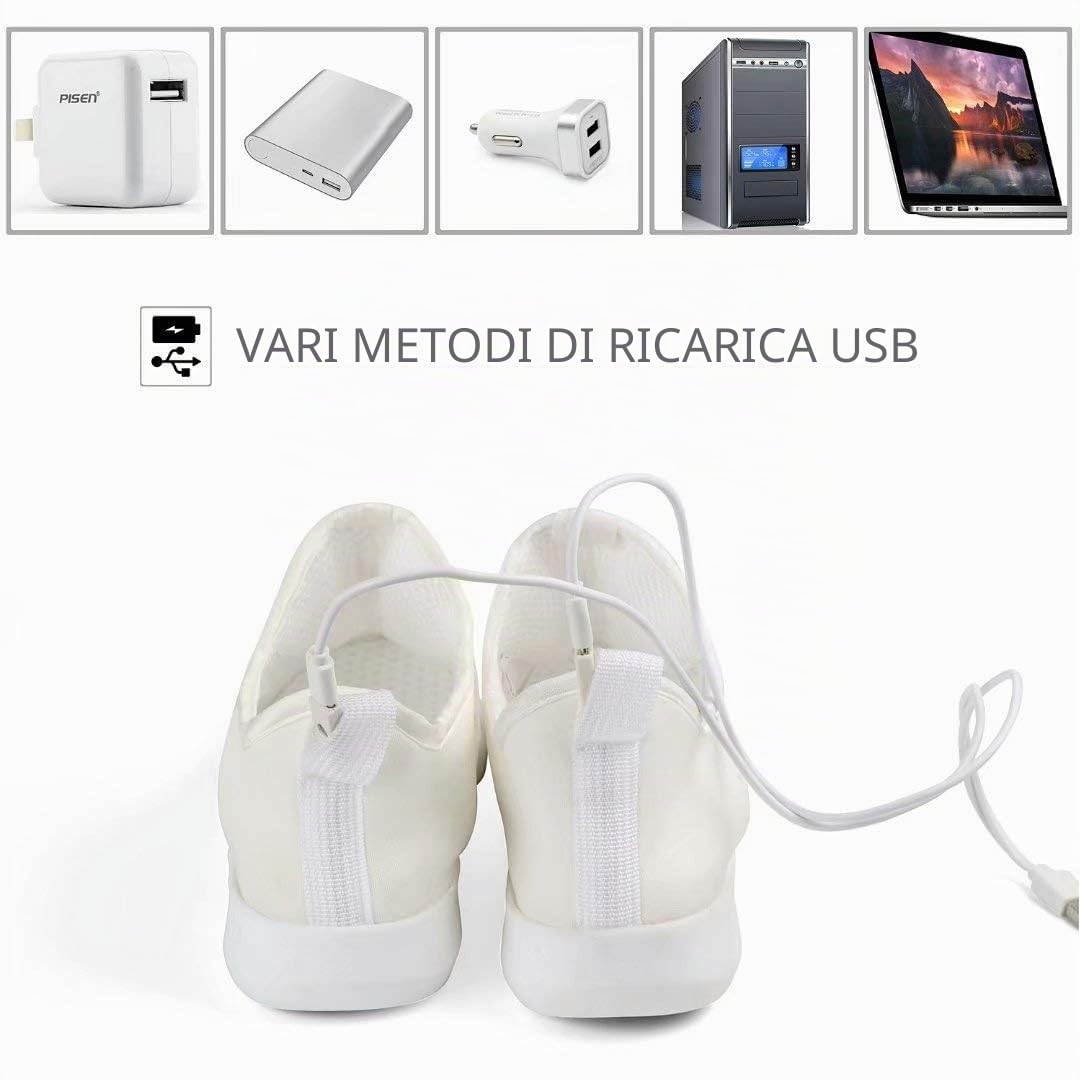 Shinmax Scarpe Uomo Donna Fibra Ottica Scarpe Bianche Scarpe LED 7 Colori 4 Modes USB Ricaricabile Light Up Scarpe Leggero Traspirante Comode Casual Sneaker Sportive Sneaker per Festa Natale Regalo