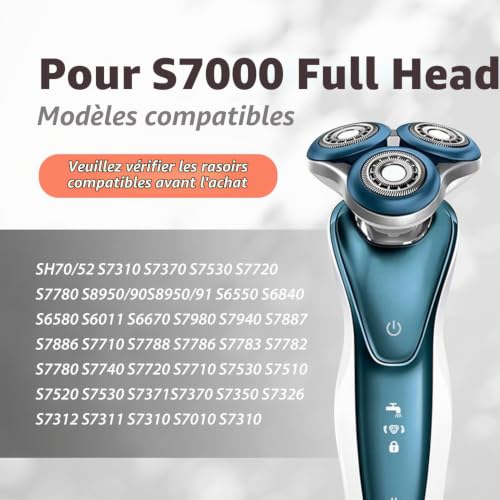 Tête de rasage de rechange complète pour les têtes de rasage Philips Norel*o Series 7000, modèle SH70.Boucle à molette métallique et lames de précision améliorées à double couche – vue 2
