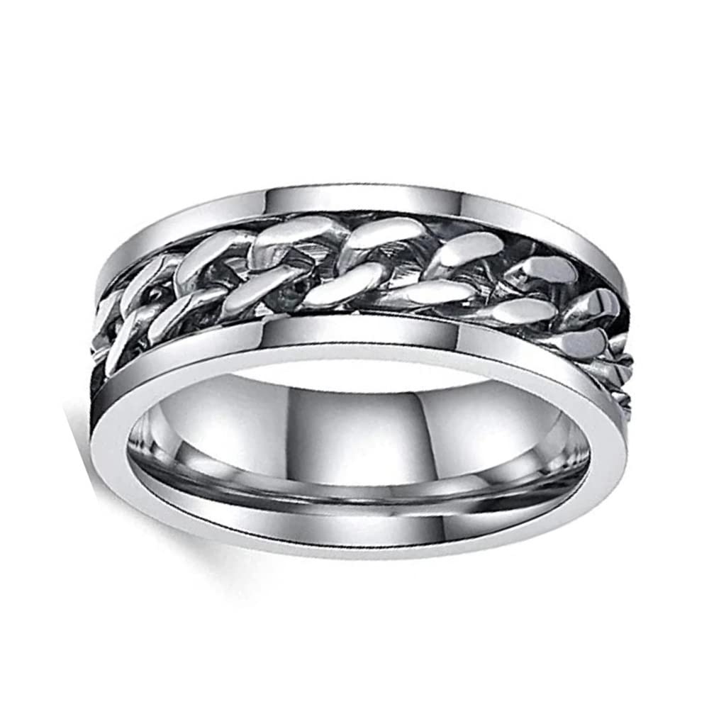Sturdy Stainless Steel Fidget Spinner Ring - Cuban Link Chain Ring for Boys & Men (Size US-9)-image-10
