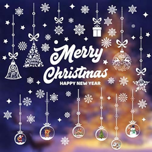 Yunfan 180PCS Christmas Window Clings Snowflake Decorations Decal Stickers Party Ornaments for Christmas Xmas Decor Supplies Winter Holiday,8 Sheets