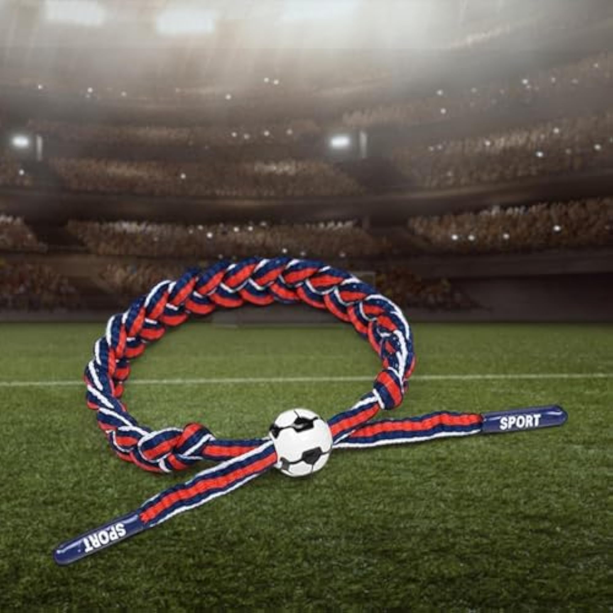 4pc Soccer Team Braided Rope Bracelet Set, Blue & Red