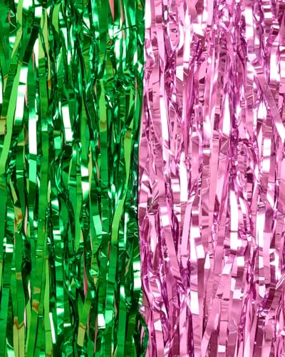 Image of xo, Fetti Pink + Green Foil Curtain - Set of 2 | Witch Party Decorations, Girl Birthday Backdrop, Kids Wizard Photo Booth, Bachelorette Supplies