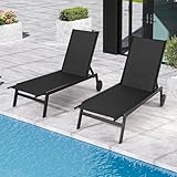 EROMMY Outdoor Lounge Chairs Set of 2 with Wheels – Adjustable Backrest Chaise Lounge, Lightweight Waterproof Pool Furniture for Patio, Garden & Beach