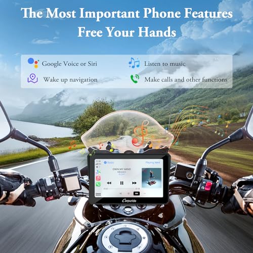 Image of Carpuride W702 for Motorcycle, 7 inch Waterproof Touchscreen, Portable Apple Carplay /Android Auto GPS Navigation for Motorbike, Support Dual Bluetooth, Car GPS, TF-64G