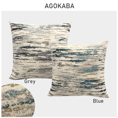 Agokaba AGO004-1 Abstract Pillow Covers 2 Packs Beige And Blue Striped Chenille Throw Pillow Covers For Couch Jacquard Nordic Textured Decorative Throw Pillows thumb #7