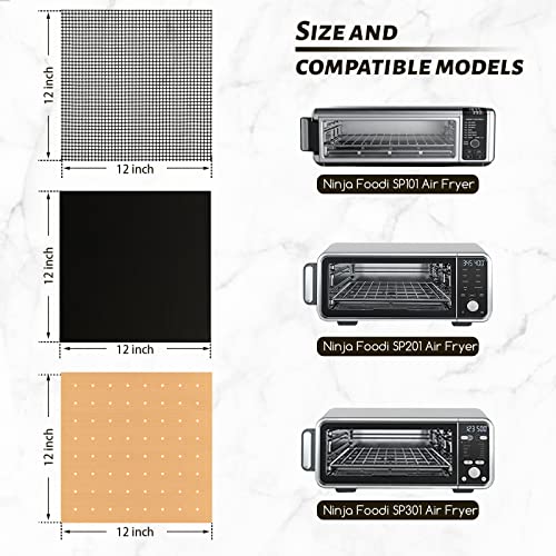 Image of WMKGG 12 inch Square Air Fryer Liners Set, 3 Pack Toaster Oven Mat | Reusable Non-stick Compatible with Ninja Foodi Flip SP101 /SP201 /SP301 /SP351, Cuisinart Toaster Oven, Microwave