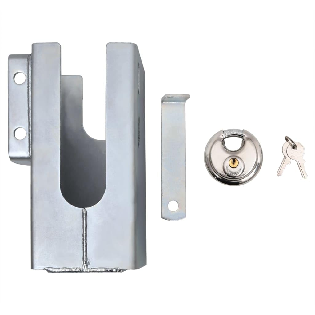 Antivol de remorque en acier argenté 11 x 11 x 23,5 cm avec 2 clés pour une protection antivol fiable et verrouillage verrouillable pour remorque, garage, portail et jardin